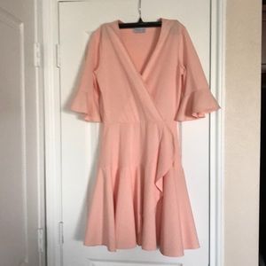 Peach wrap ruffle dress
